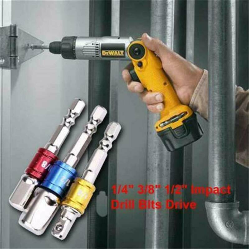 3PCS Drill Socket Adaptor Hex Drive To 1/4" 3/8" 1/2" Impact Drill BIts Driver