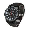 Man Wrist Watch Racing Sporty Quartz Movement Silicon Watchband Black  A