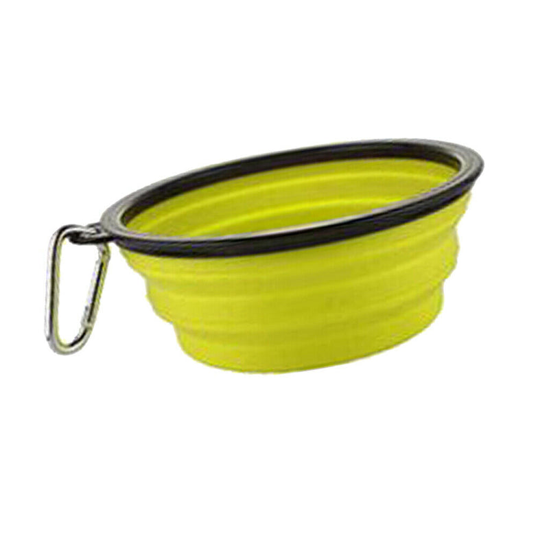 Pet Dog Portable Silicone Collapsible Travel Feeding Bowl Dish Feeder Yellow