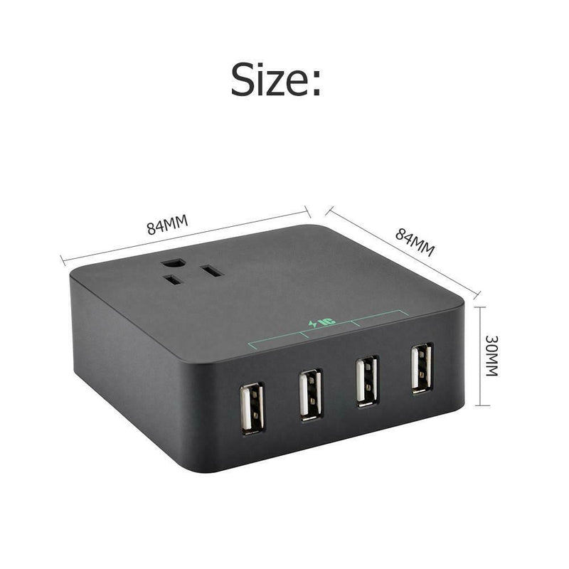 4 USB Ports Travel Phone Charging Station Socket AC Power Strip Charger US A
