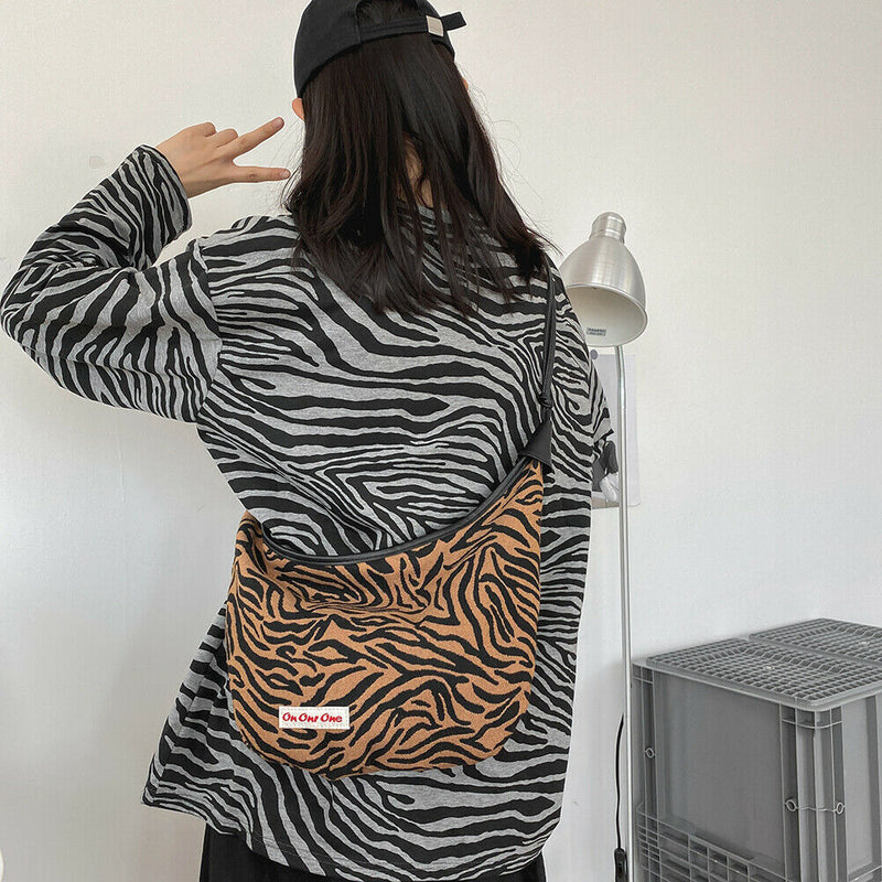 Retro Zebra Pattern Shoulder Dumpling Tote Women Big Capacity Messenger Bag