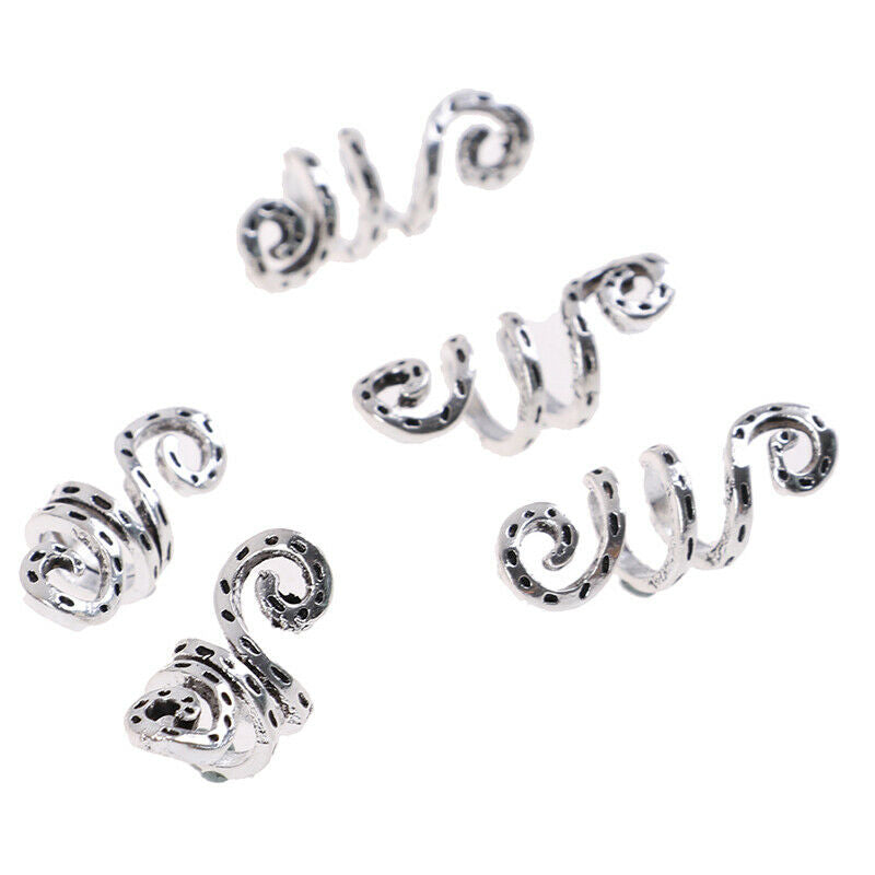 5Pc/Set Alloy Spiral Hair Braiding Dreadlock Beads`Jewelry Rings Cuffs Tube Clip