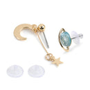 Deep Blue Five Point Star Moon Planet Stud Earrings Drop Dangle Trendy Funny A&B