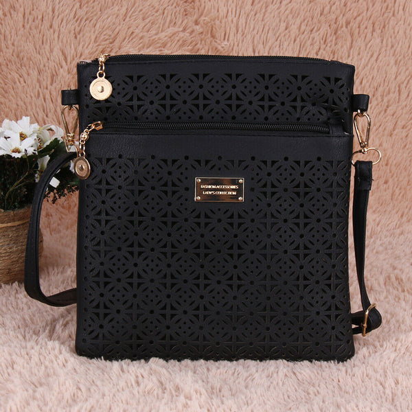 Leisure Hollow Out Women Wallet Shoulder Crossbody Bag (Black)