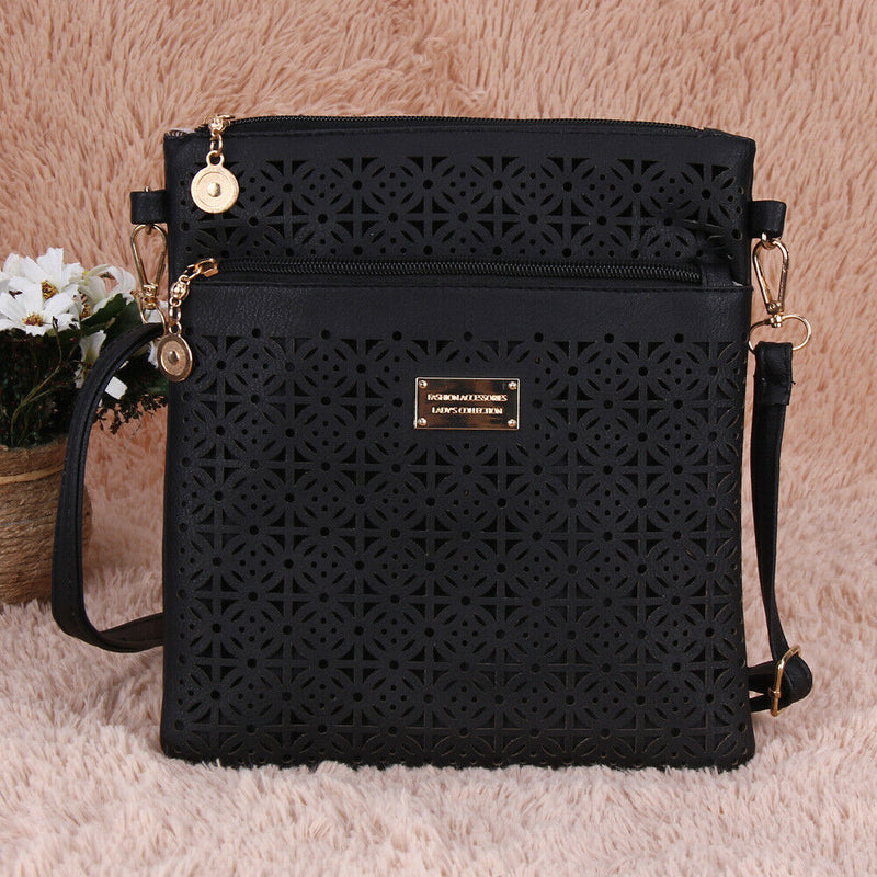 Leisure Hollow Out Women Wallet Shoulder Crossbody Bag (Black)