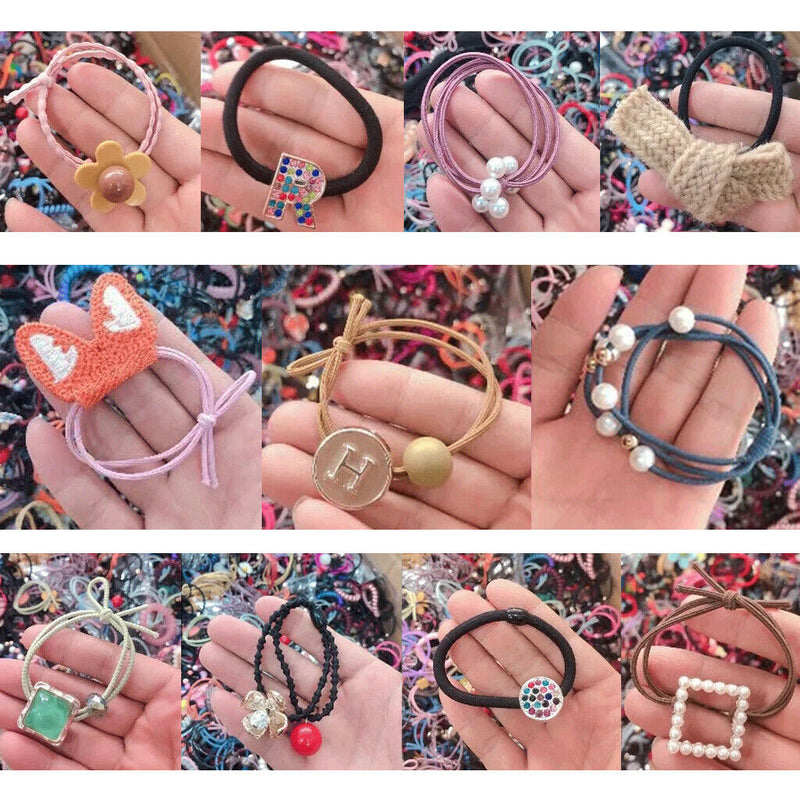 Women Elastic Hair Tie Ponytail Holder Scrunchies Ring Rope Hair-Band Random