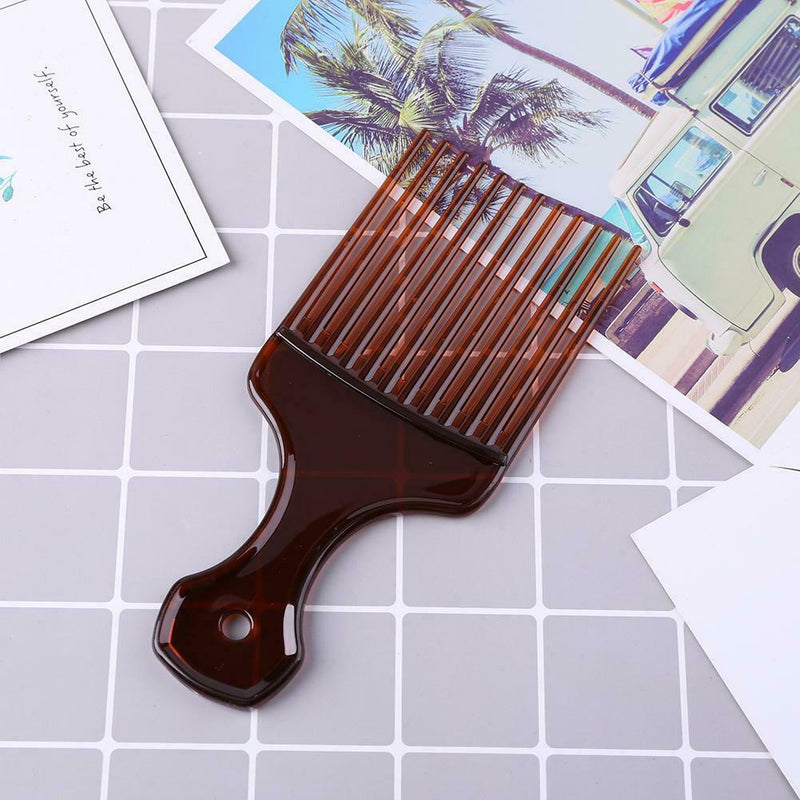 Wide Teeth Afro Hair Fork Comb Unisex Hairstyle Curly Insert Brush (Brown)