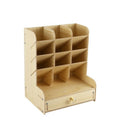 White Multi-Function Wood 13 Grids Desktop Stand Holder Cosmetic Brush Stor Q2F6