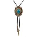 Men Bolo Tie Necklace Turquoise Stone Western Cowboy PU Leather Rope Necktie