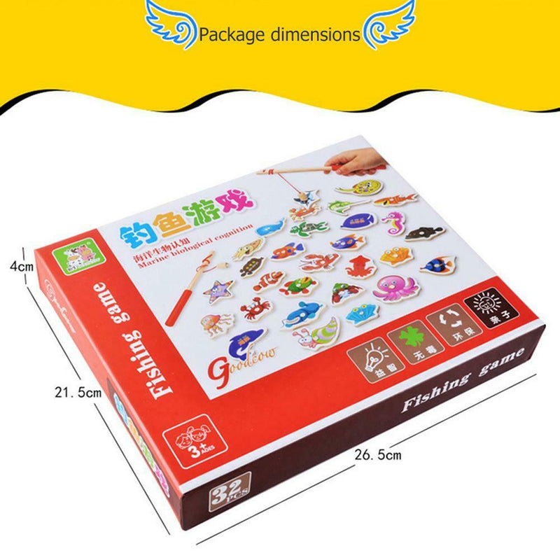 32pcs Magnetic Fishing Educational Fishing Game Wooden Toys Kids Baby Gifts