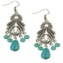 Retro Bohemian Turquoise Beads Tear Drops Tassel Dangle Chandelier Earrings