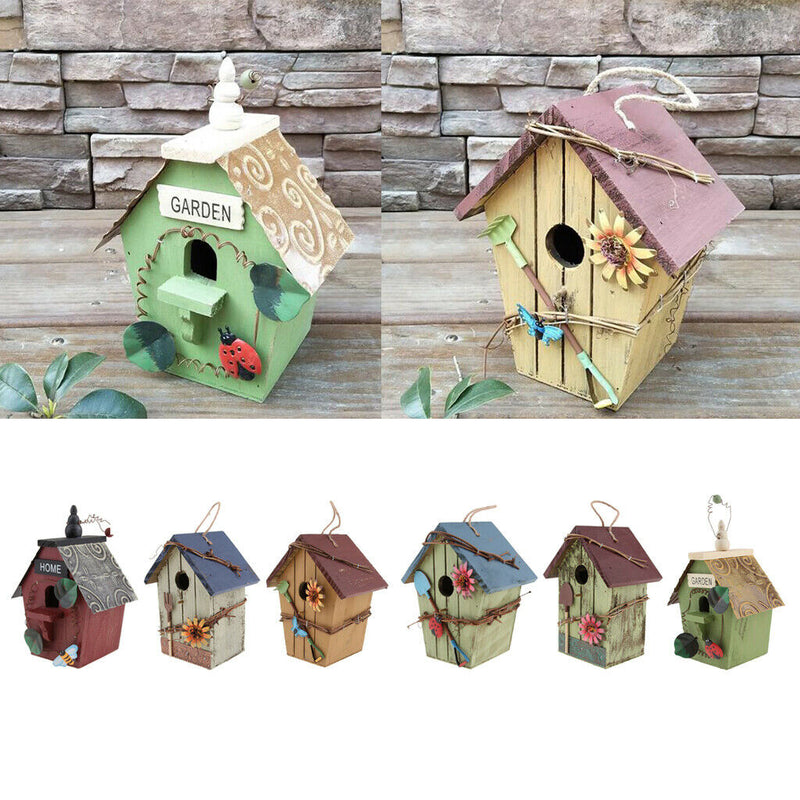 2Pcs Hanging Wood Bird House, Retro Arts and Crafts Country Cottages Bird House,