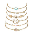 5pcs/set Rhinestone Geometric Hand Chain Women Heart Bracelet Jewelry Gift