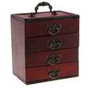Retro 4 Layer Jewelry Storage Box Wood Chest Treasure Organizer Ring Case