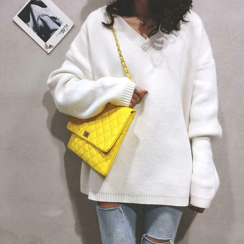 Fashion Women Shoulder Messenger Handbag Chain Leather Evening Bag (Yellow) A