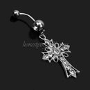 Hollow Cross Dangle Belly Button Ring Rhinestones Crystal Body Pierce Jewelry