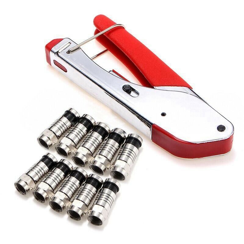 Coax Compression Crimper F-Type Coaxial Cable Crimping Tool Pliers With 10P L8A9