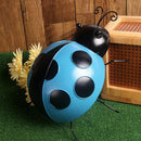 2Pcs Mini Metal Ladybug Fence Hanger Wall Hanging Outdoor Garden Decor - Blue &