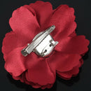 Women Girls Satin Peony Flower Hair Clip Brooch - Claret