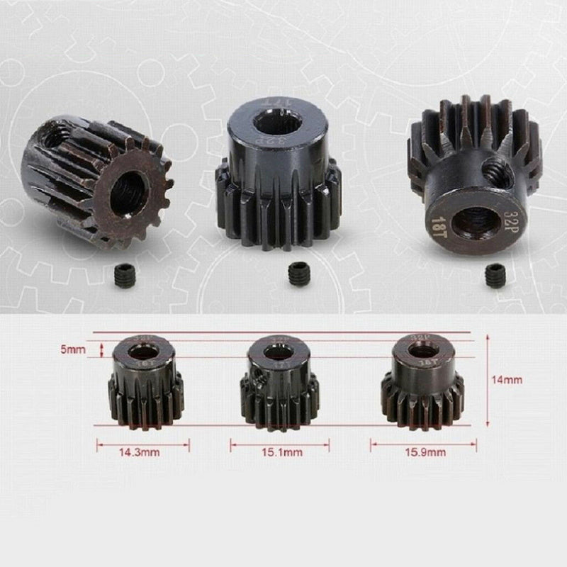 Durable 32DP 5mm 16T-18T Pinion Motor Gear fr 1/8 RC Brushed Brushless Motor