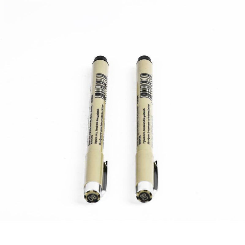 2pcs Micro Pens Tip Size 08, Suitable for Drawing, Sketching, Writing - Black