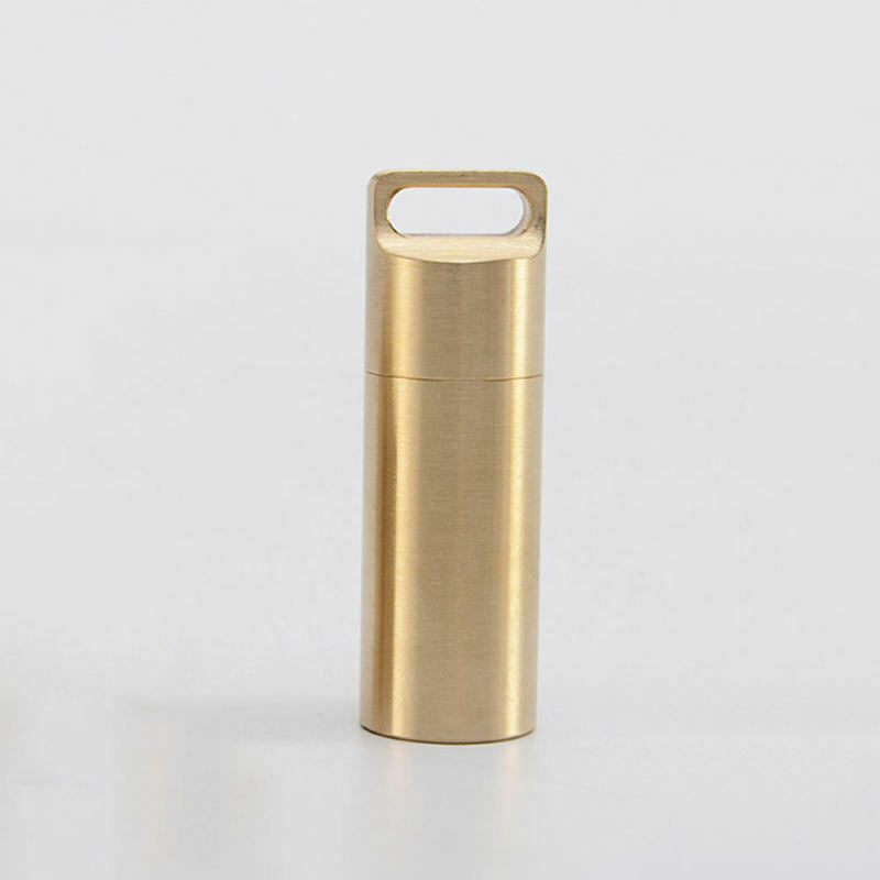 1x Waterproof Matel Brass Pill Box Case Bottle Drug Holder Keychain Con AJU