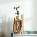1 Set Glass Vase Tube Shape Clear Flower Bottle With Wooden Shelf Wood Stan X3X9