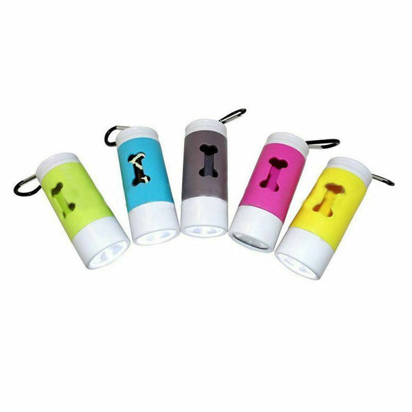 Flash Light Dispenser For Pet Dog Cat Poop Scoop Waste Bags Roll Holder Cle