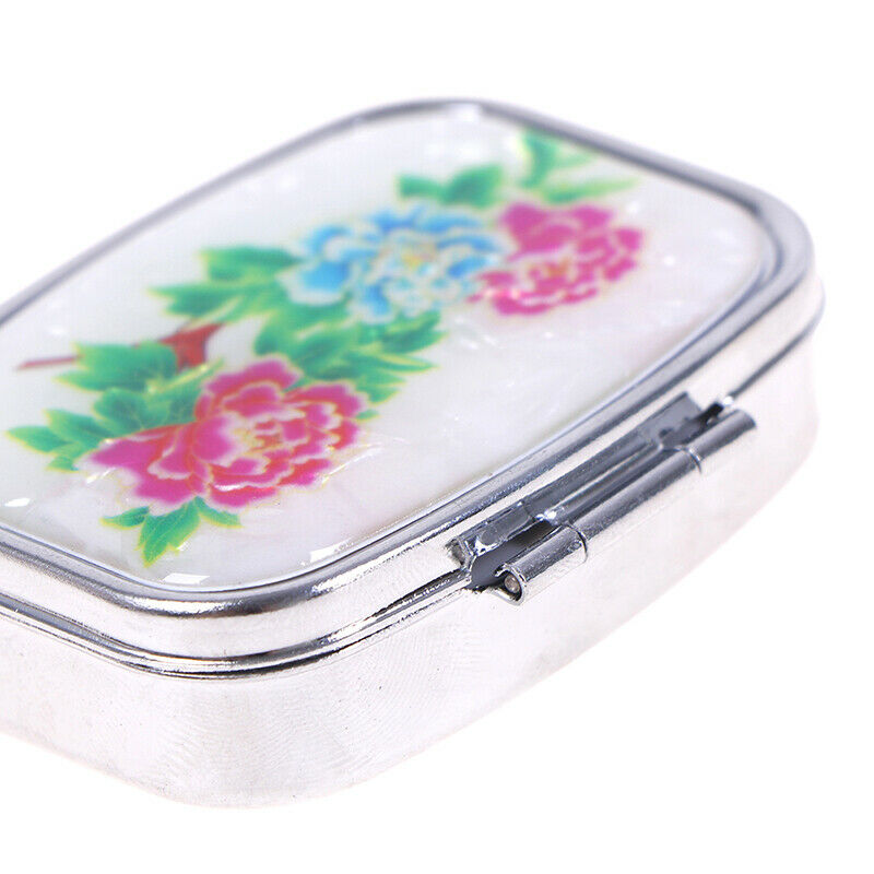 Square Metal Folding pill case Medicine Organizer Pill Box Storage Container Ew