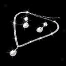 Shiny Crystal Teardrop Pendant Necklace Earrings Wedding Bridal Jewelry Set