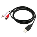 Type-A USB2.0 to 2-Male RCA Adapter Audio Stereo Cable Splitter - 1.5m