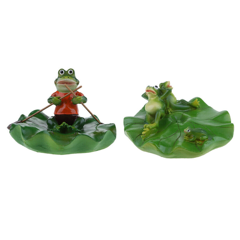 2x Artificial Lotus Leaf Frog Water Floating Ornament Pond Decoration
