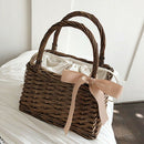 New Summer Fashion Woman Spliced Bow Brown Color Double Handles Light Porta