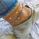 New Summer Stylish Rhinestones Five-Pointed Star Ankle Multi-Layer Beach Anklet-