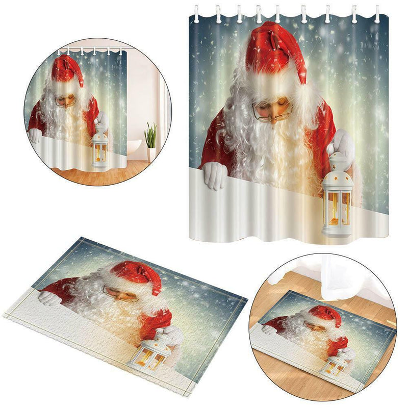 Bathroom Fabric Shower Curtain 9 Hook Sets Water Resistant Various Pattern Panel
