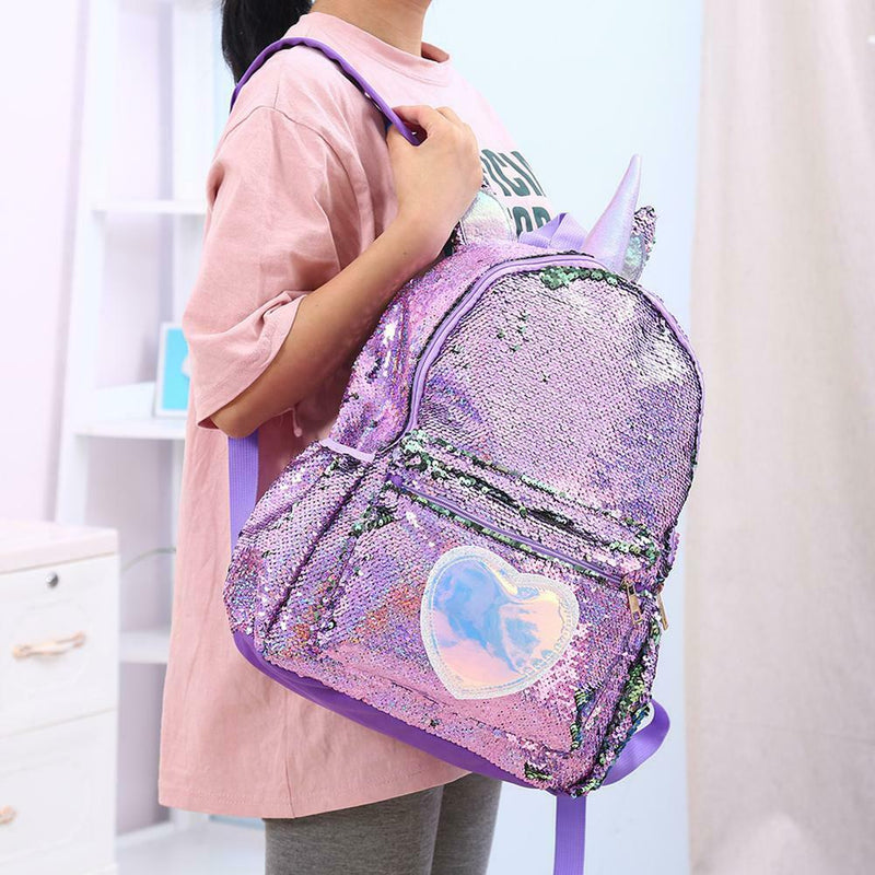 Cute Heart Sequins Travel Backpacks Women Shoulder School Bags (Purple) A
