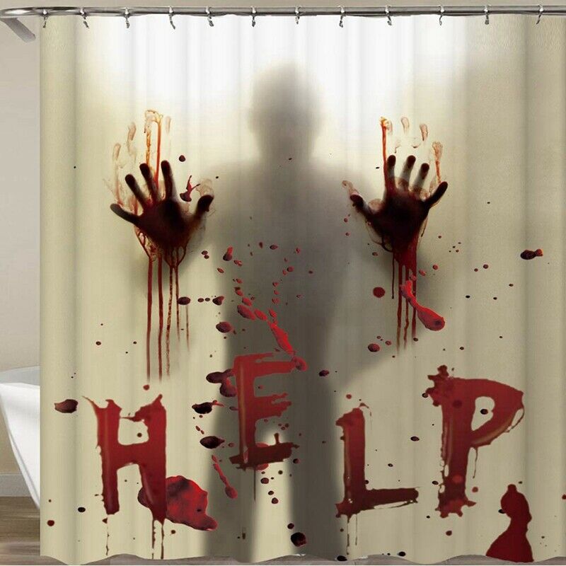 Halloween Shower Curtain Liner Window Curtains Horror Bloody Hands Bathroom C4N4