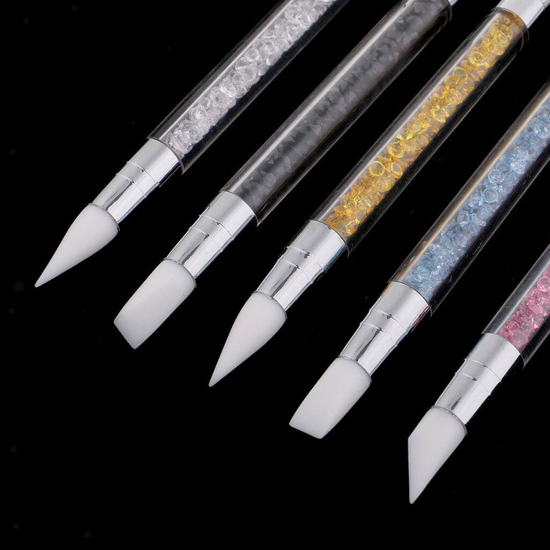 5pcs Dual Silicone Head Acrylic Handle Nail Art Carving Drawing Brush Pens