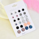 12 Pairs Charm Rhinestone Crystal Earrings Set Women Ear Stud Fashion Jewelry