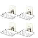 4PCS Adhesive Suction Cup Soap Dish Stainless Steel Sponge Holder Bathroom