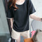 Women Bottom T-Shirt Solid Color Half Sleeve O-neck Tee Shirt (Black XL)