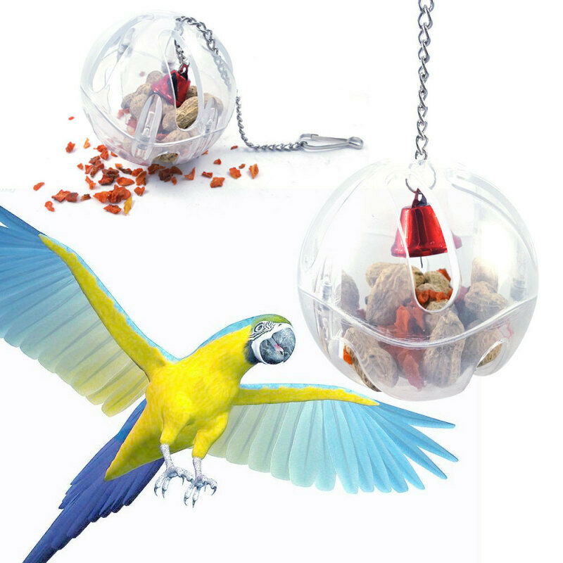 For Treat Parrots Birds Ball Toys Food Feeder Cage Hanging Bell Foraging C RKO