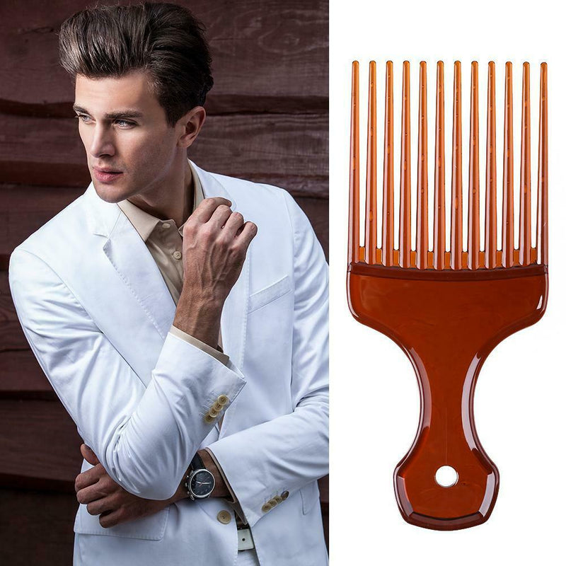 Wide Teeth Afro Hair Fork Comb Unisex Hairstyle Curly Insert Brush (Brown)