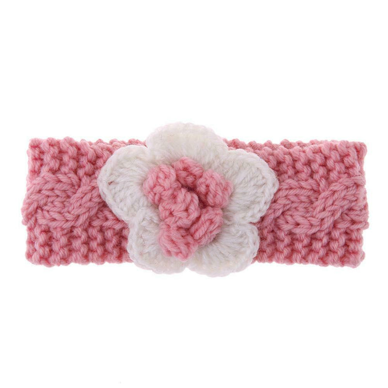 Knitted Flower Kids Hair Band Twist Woven Woolen Baby Headband(Pink) A