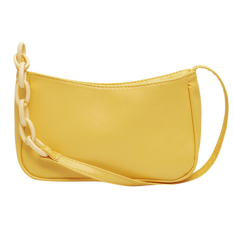 Pure Soft Leather Women Handbag Small Underarm Shoulder Totes Bag (Yellow) A