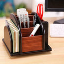 6-Compartment Wood Rotating Remote Caddy Desktop Office Supply Organizer Ho