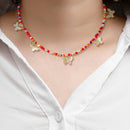 Charm Colorful Beads Choker Necklace Women Butterfly Sweet Clavicle Chain A