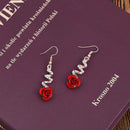 Elegant Women's Crystal Red Rose Flower Dangle Drop Earrings Wedding Jewelry New