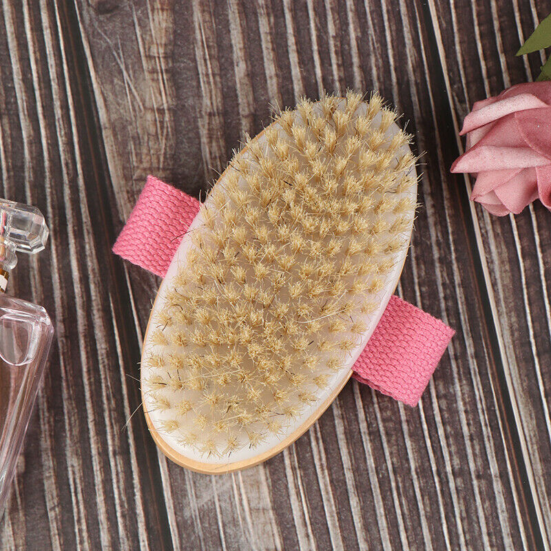 Natural Bristle Shower Body Brush Spa Bath Back Wooden Scrubber without Han  Bj