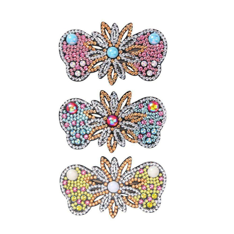 3pcs Butterfly Hair Clips DIY Rhinestone Barrettes Girls Bobby Pin Hairpins